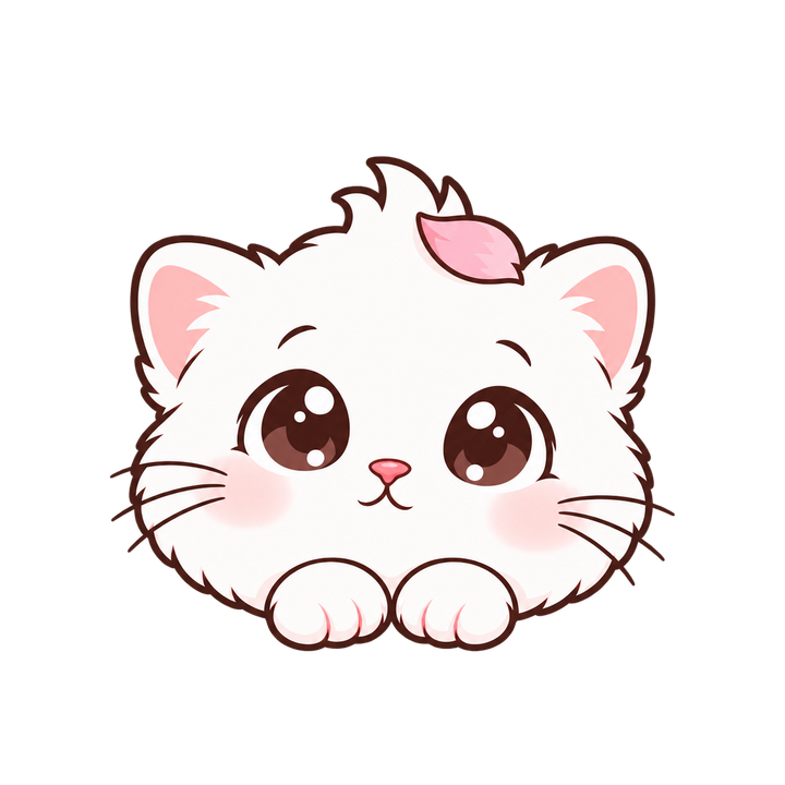 頭に花をつけた白い子猫のイラスト（アイコン・透過PNG）