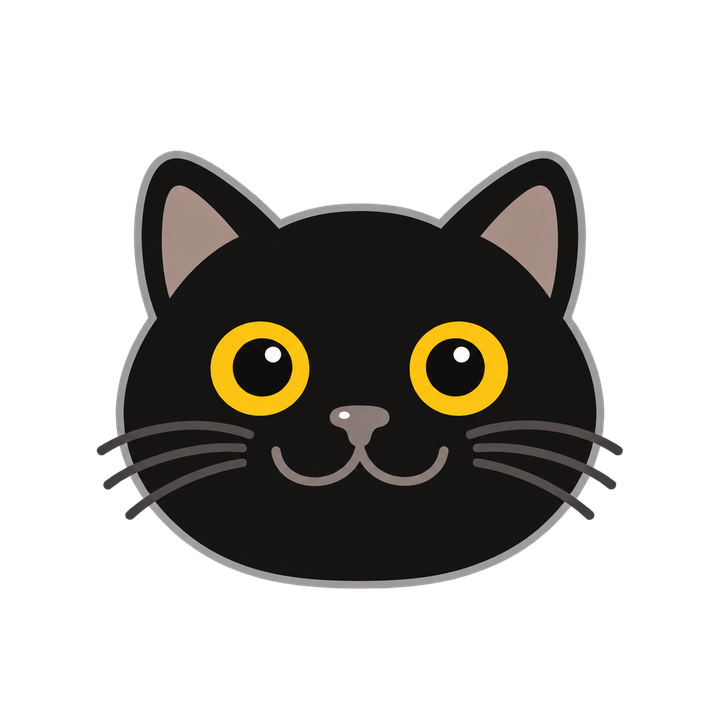 笑顔の黒猫の顔のイラスト（アイコン・透過PNG）