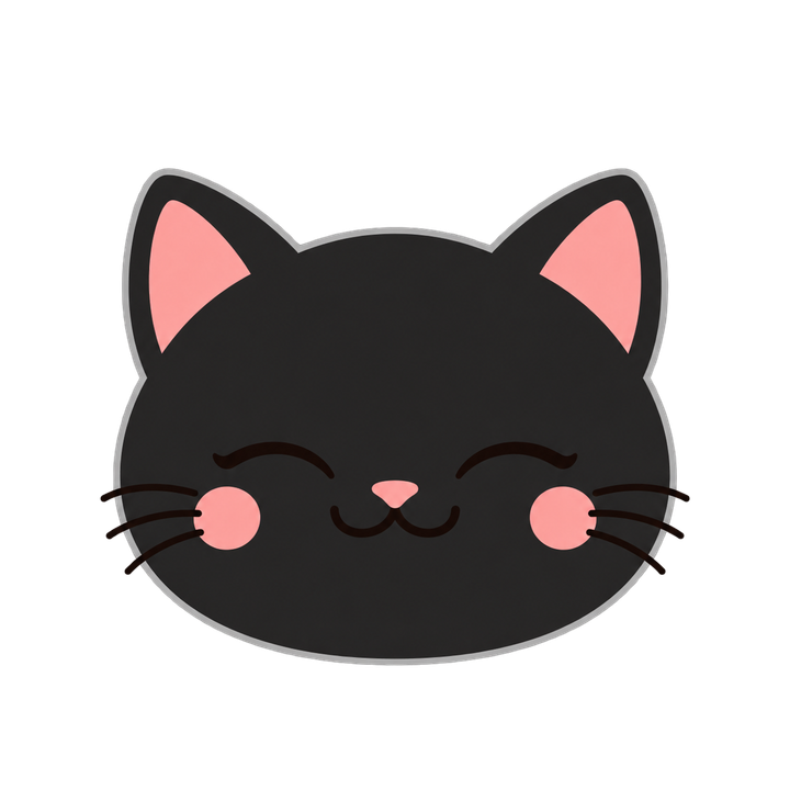 眠そうな黒猫の顔のイラスト（アイコン・透過PNG）