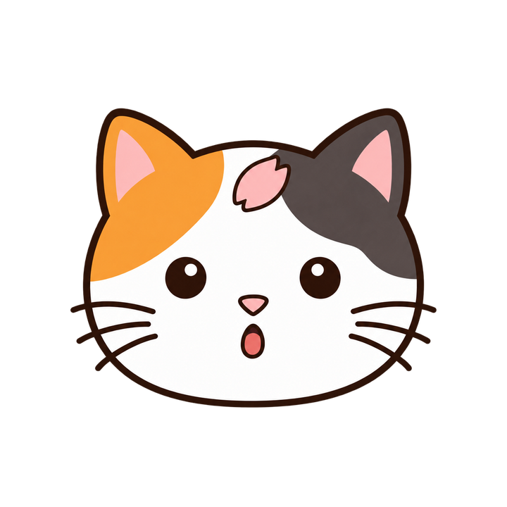 びっくりした三毛猫の顔のイラスト（アイコン・透過PNG）