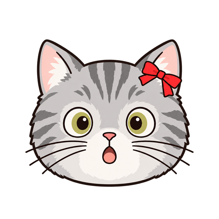 びっくりしたサバトラ猫の顔のイラスト（アイコン・透過PNG）