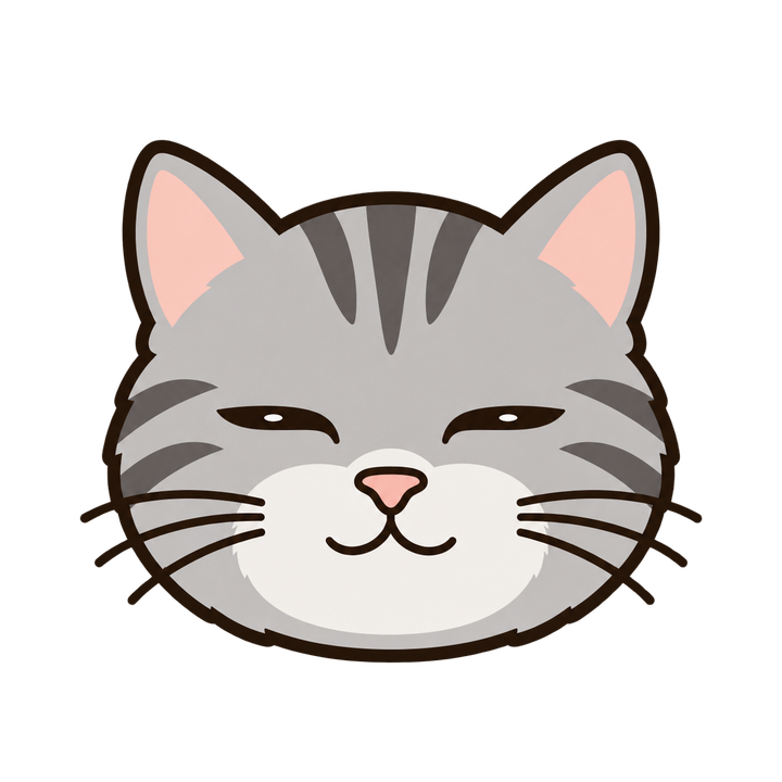 眠そうなサバトラ猫の顔のイラスト（アイコン・透過PNG）