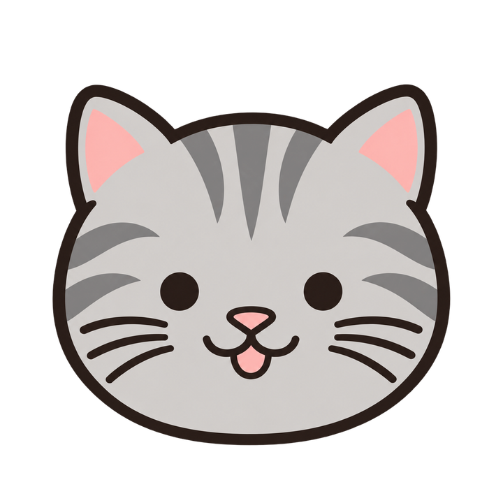 舌をぺろっと出すサバトラ猫の顔のイラスト（アイコン・透過PNG）