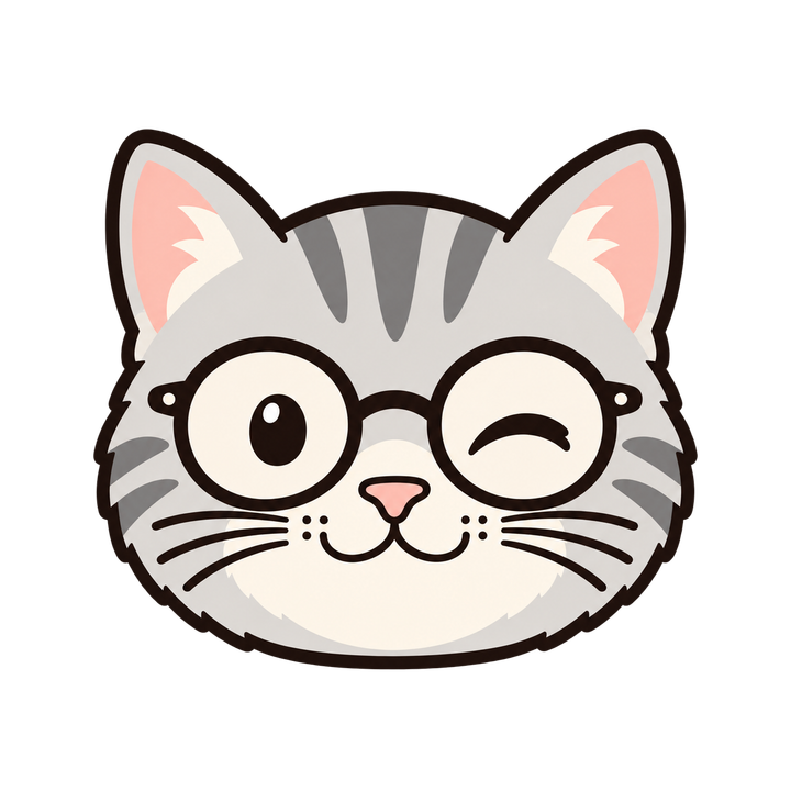 メガネでウインクするサバトラ猫のイラスト（アイコン・透過PNG）