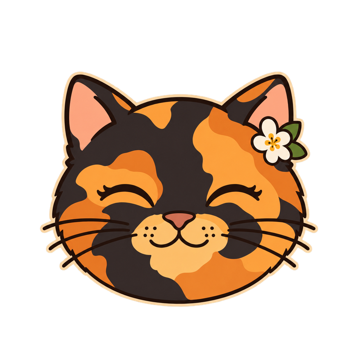 目を細めて笑うサビ猫の顔のイラスト（アイコン・透過PNG）