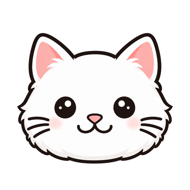 笑顔の白猫の顔のイラスト（アイコン・透過PNG）