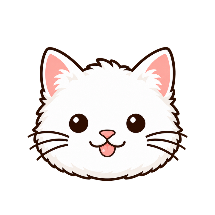 舌をぺろっと出す白猫の顔のイラスト（アイコン・透過PNG）