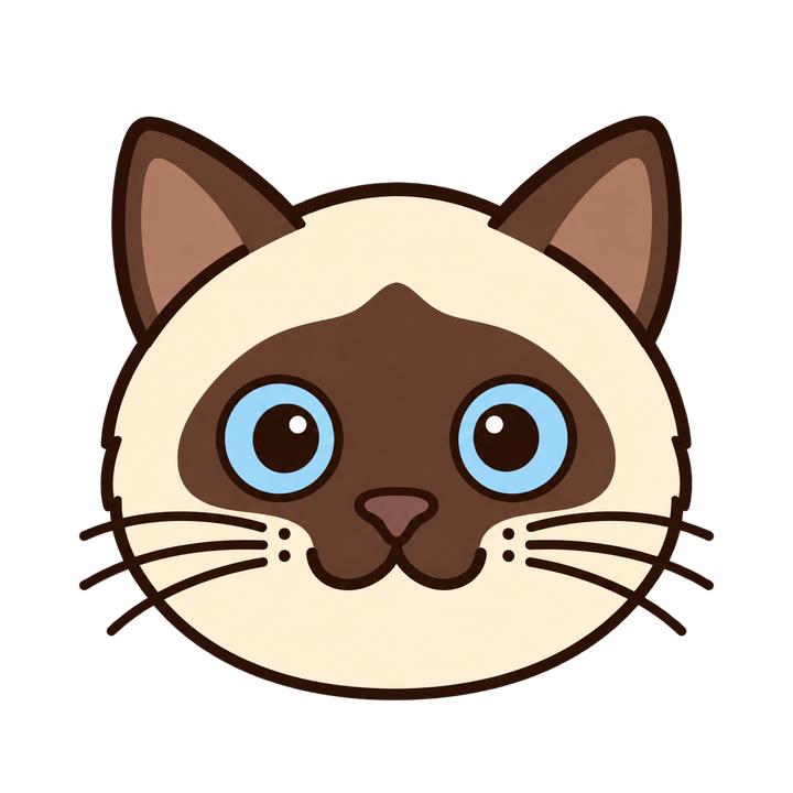 きょとんとしたシャム猫の顔のイラスト（アイコン・透過PNG）
