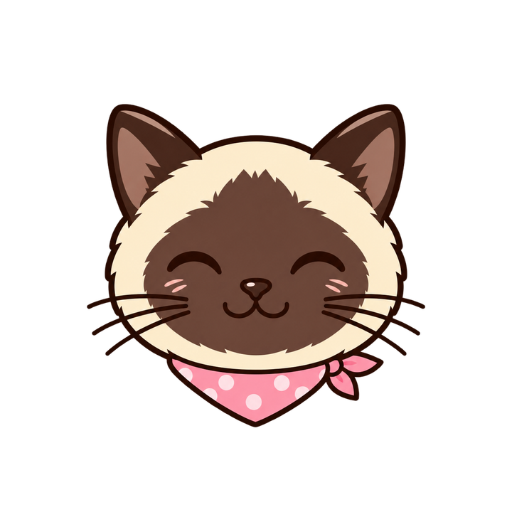 バンダナをつけて笑うシャム猫のイラスト（アイコン・透過PNG）