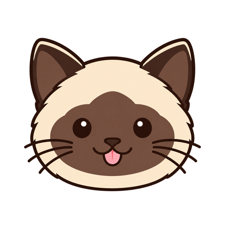 舌をぺろっと出すシャム猫の顔のイラスト（アイコン・透過PNG）