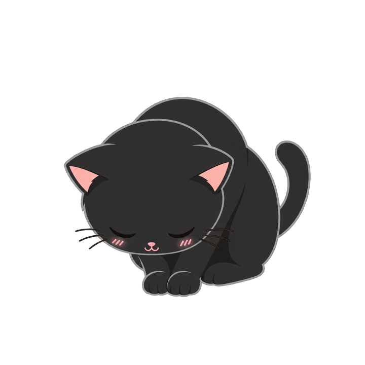 ごめんねと頭を下げる黒猫のイラスト（透過PNG）