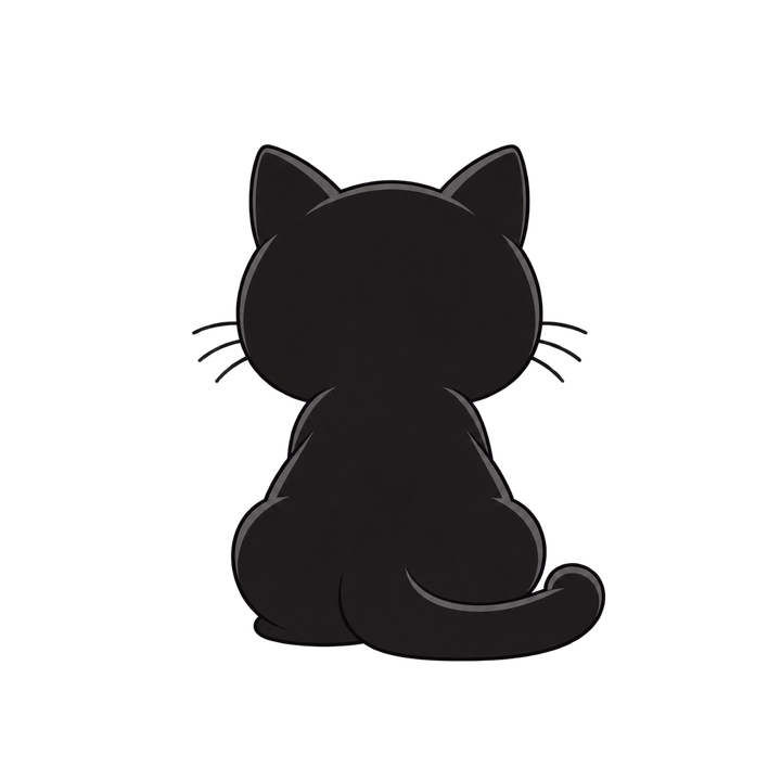 黒猫の後ろ姿のイラスト（透過PNG）
