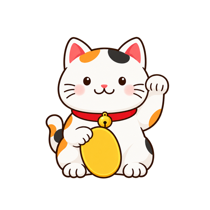 小判を持つ招き猫のイラスト（透過PNG）