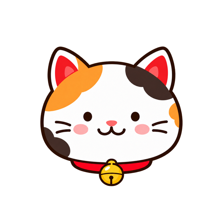 招き猫の顔アイコンのイラスト（透過PNG）