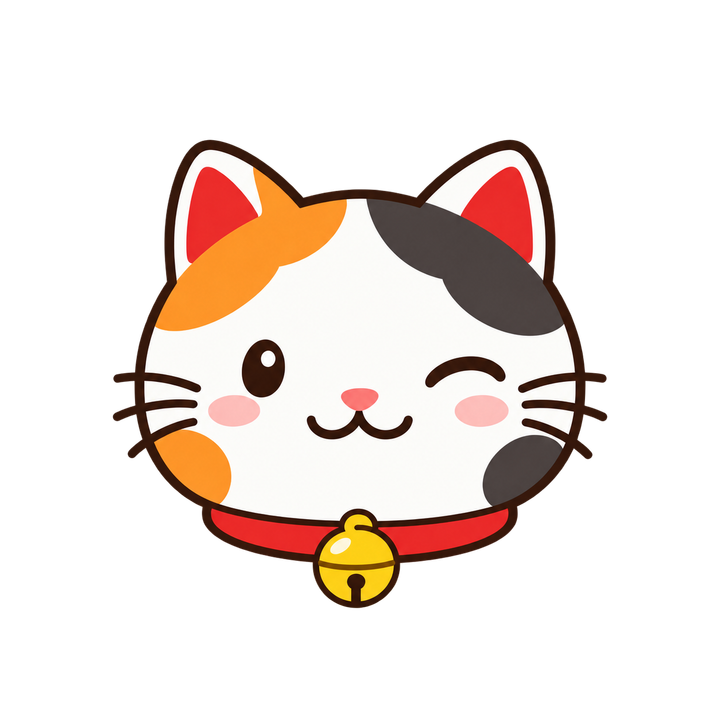 ウインクする招き猫の顔アイコンのイラスト（透過PNG）
