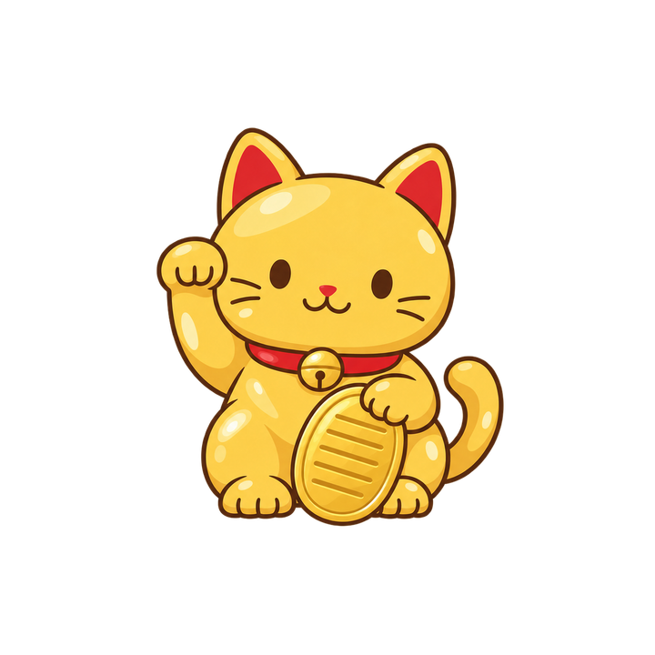 金運を招く金色の招き猫のイラスト（透過PNG）