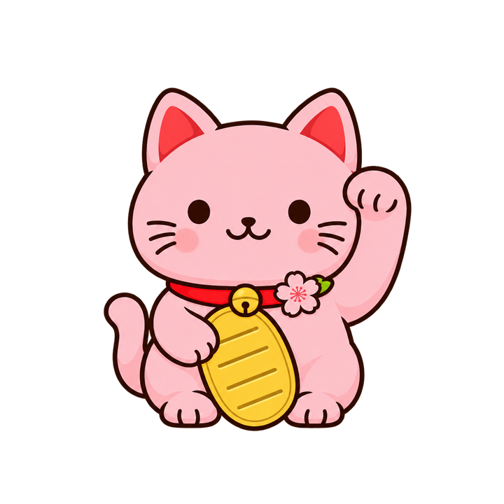 恋愛運を招くピンクの招き猫のイラスト（透過PNG）