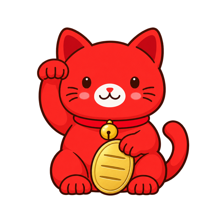 無病息災の赤い招き猫のイラスト（透過PNG）