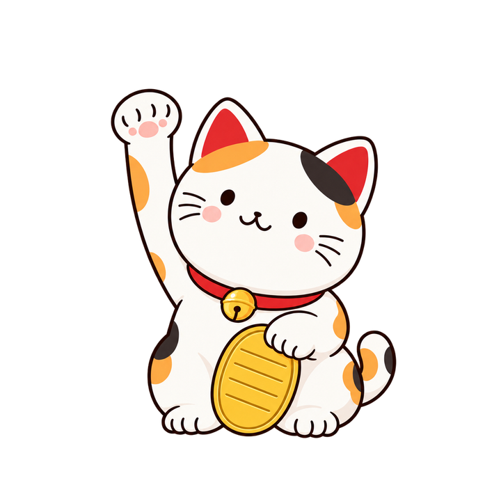 手を高くあげた招き猫のイラスト（透過PNG）
