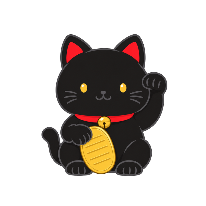 厄除けの黒い招き猫のイラスト（透過PNG）
