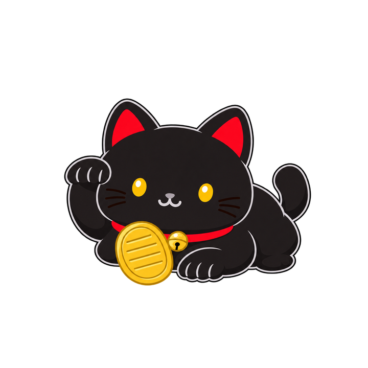 寝そべる黒い招き猫のイラスト（透過PNG）
