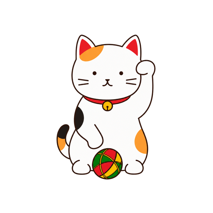 シンプルな招き猫と手まりのイラスト（透過PNG）