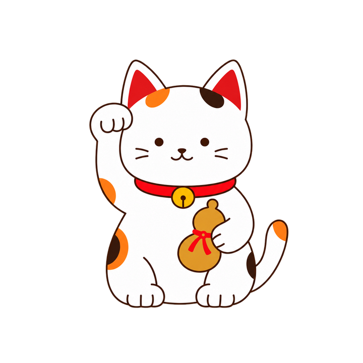 瓢箪を持つ招き猫のイラスト（透過PNG）