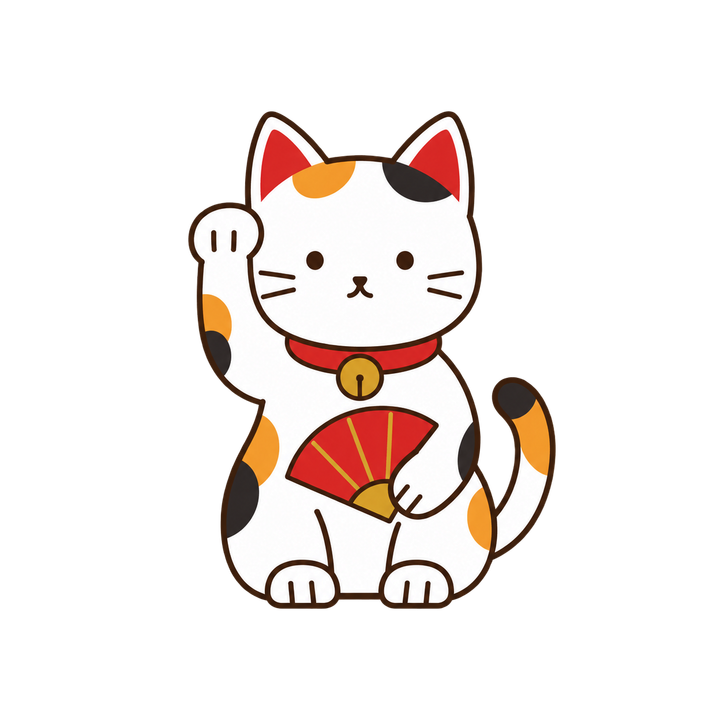 扇子を持つ招き猫のイラスト（透過PNG）