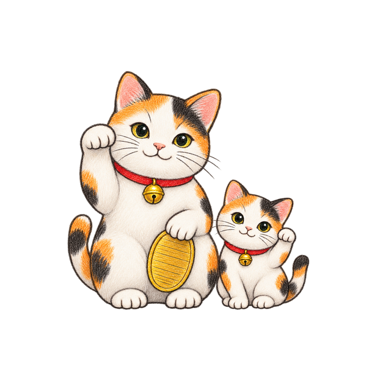 親子の招き猫のイラスト（透過PNG）