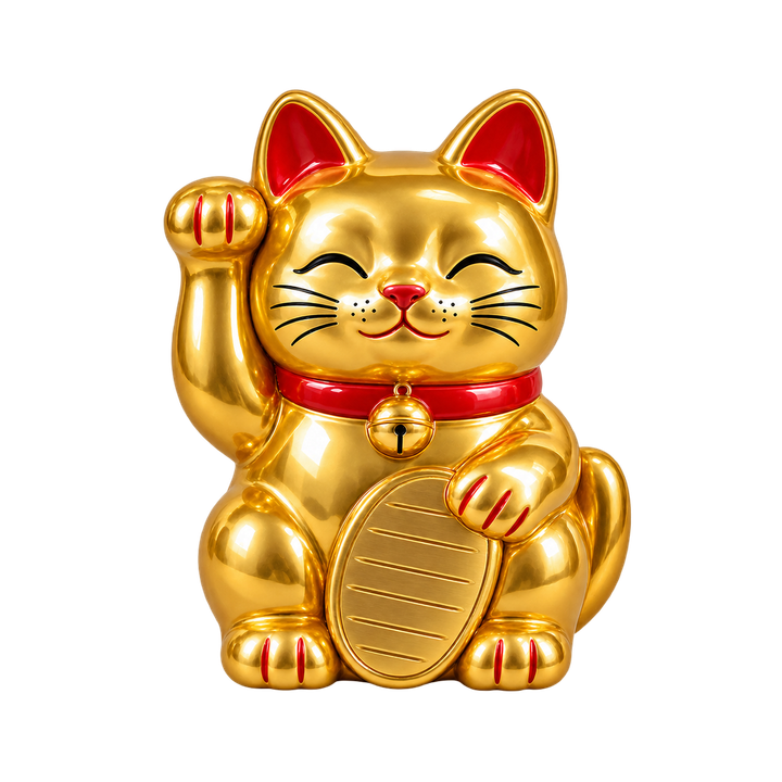 金色に輝く陶器の招き猫のイラスト（透過PNG）