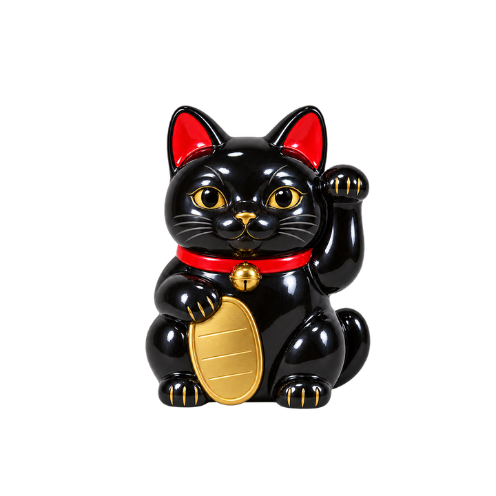 陶器の黒い招き猫のイラスト（透過PNG）