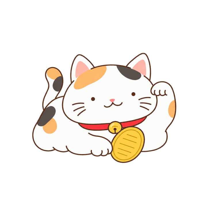 寝そべるゆるい招き猫のイラスト（透過PNG）