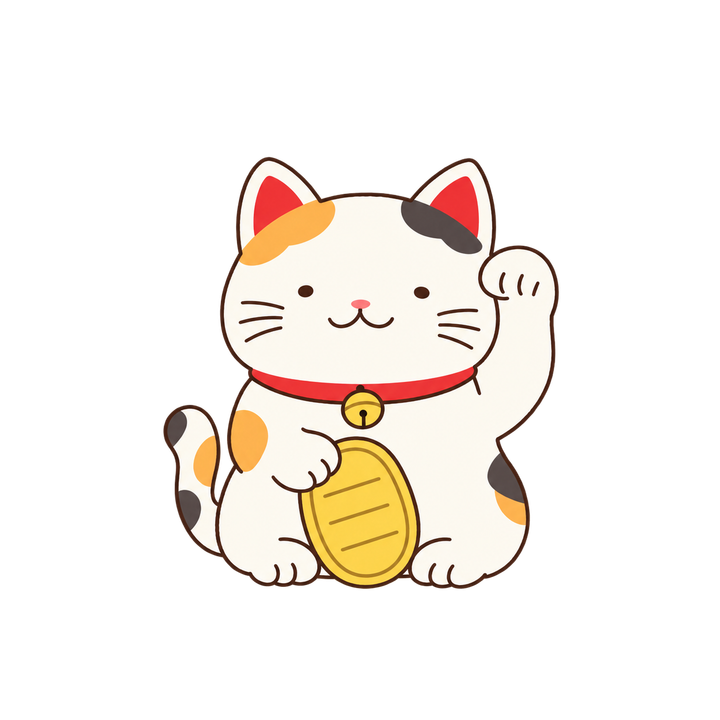ゆるい三毛の招き猫のイラスト（透過PNG）