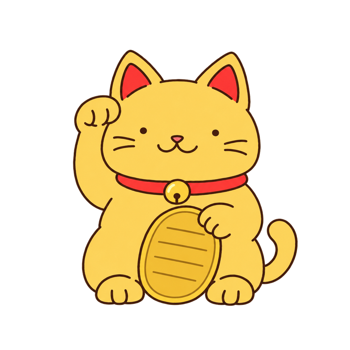 ゆるい金色の招き猫のイラスト（透過PNG）