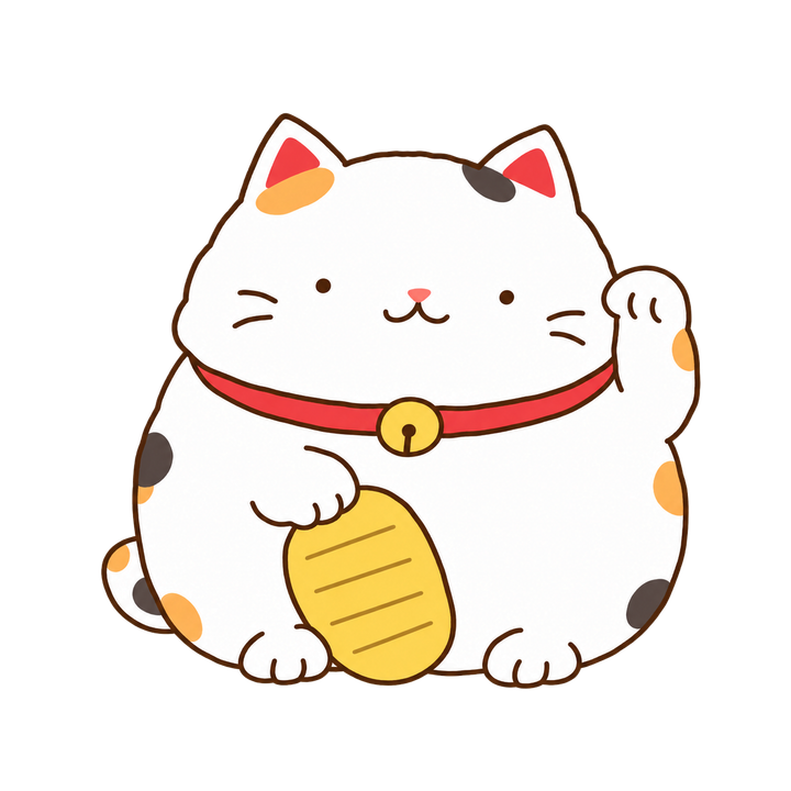 まんまるのゆるい招き猫のイラスト（透過PNG）