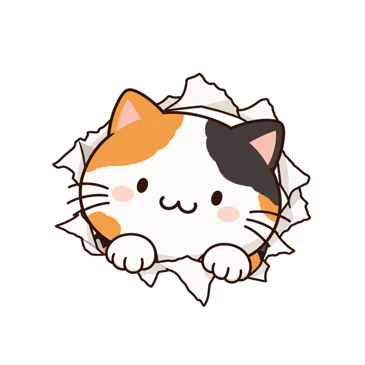 障子から顔を出す三毛猫のイラスト（透過PNG）