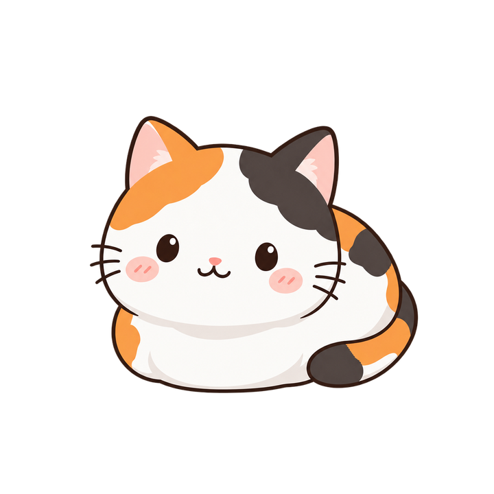 香箱座りの三毛猫のイラスト（透過PNG）