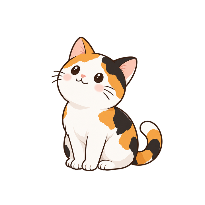 上を見上げる三毛猫のイラスト（透過PNG）