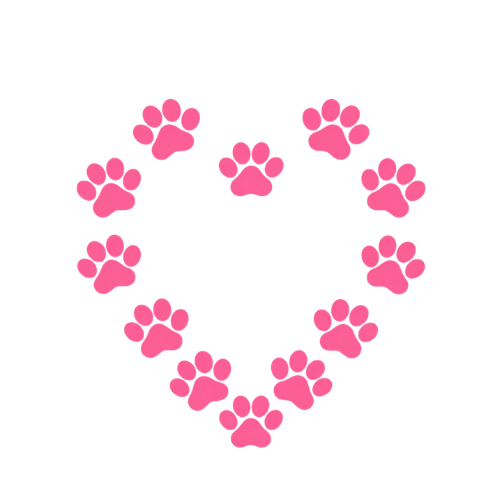 猫のピンクの肉球で描いたハートのイラスト（透過PNG）