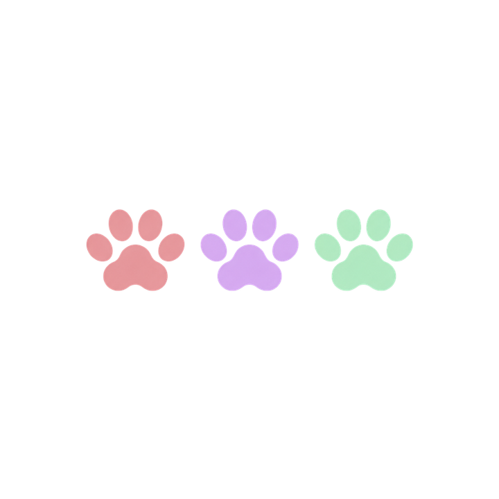 パステルカラーの小さな猫の肉球のイラスト（透過PNG）