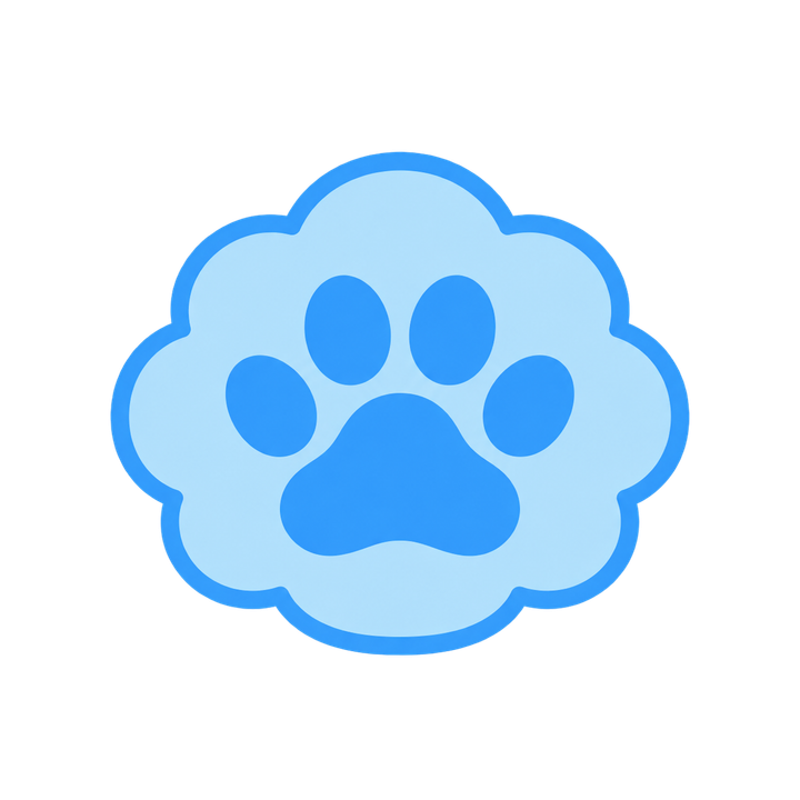 猫の青い肉球の雲形マークのイラスト（透過PNG）