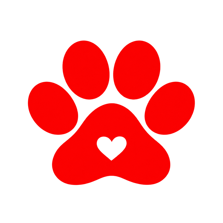 猫の赤い肉球に白いハートのイラスト（透過PNG）