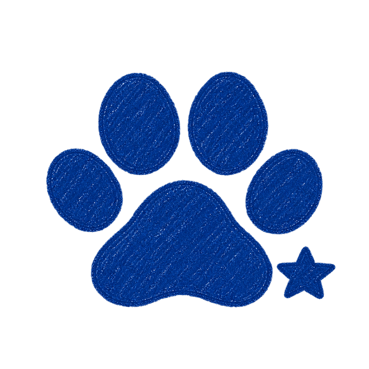 星と猫の紺色の肉球のイラスト（透過PNG）