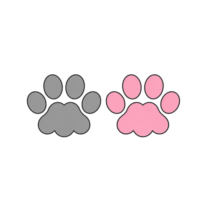 グレーとピンクのふたつの猫の肉球のイラスト（透過PNG）