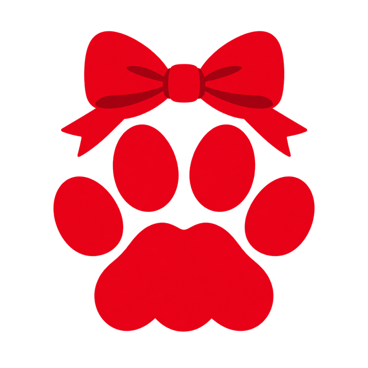 猫の赤い肉球とリボンのイラスト（透過PNG）