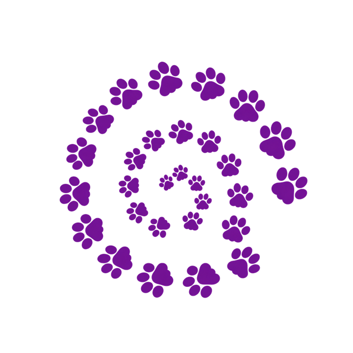 猫の紫の足あとのうずまきのイラスト（肉球・透過PNG）
