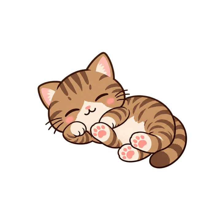 肉球を見せて眠るキジトラ猫のイラスト（透過PNG）
