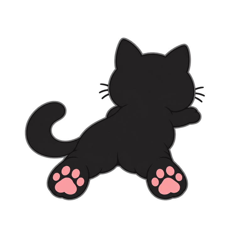 後ろ足の肉球を見せる黒猫のイラスト（透過PNG）