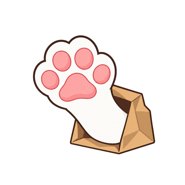 紙袋からのぞく猫の手のイラスト（肉球・透過PNG）