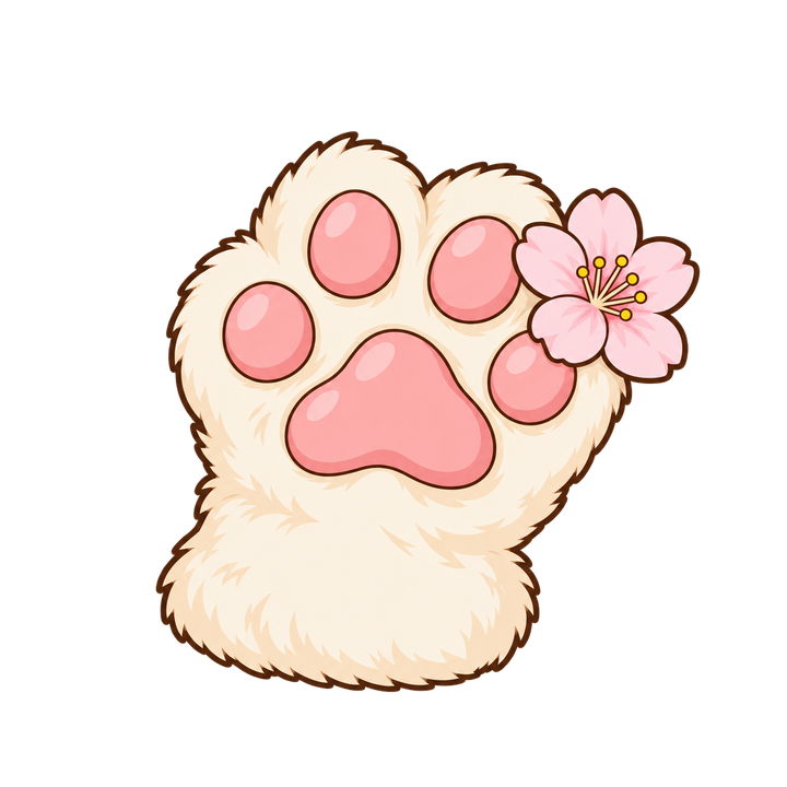 桜を持つ猫の手のイラスト（肉球・透過PNG）